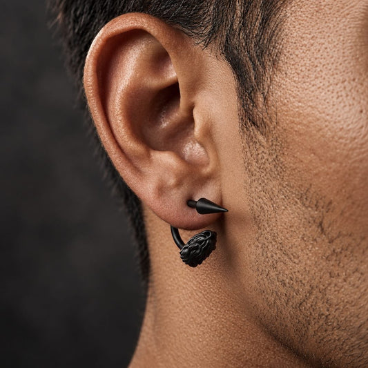 THE MEN THING Earring DRAKO BLACK - Pure Titanium Steel Arrow Stud Earrings for Men & Boys (2pcs)
