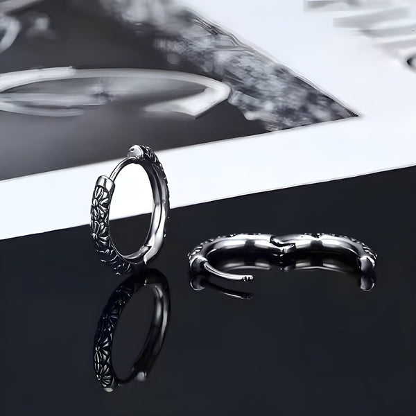 FLEUR BLOSSOM - 10mm Pure Titanium Steel Hoop Earrings for Men & Boys (2pcs)