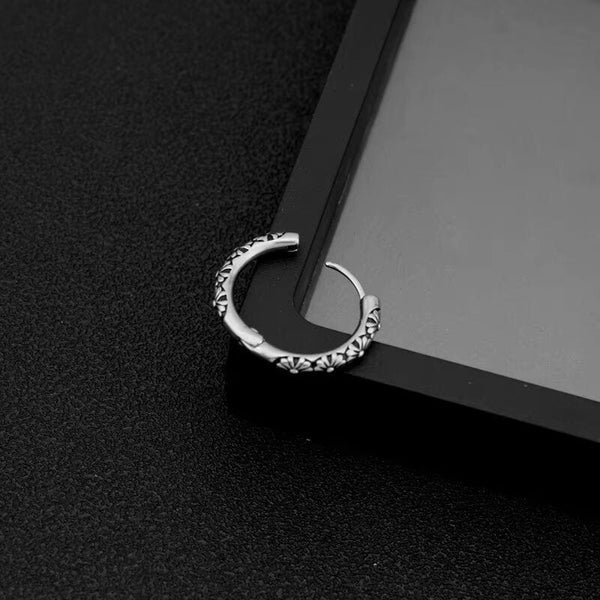 FLEUR BLOSSOM - 10mm Pure Titanium Steel Hoop Earrings for Men & Boys (2pcs)