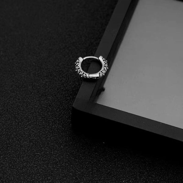 FLEUR BLOSSOM - 10mm Pure Titanium Steel Hoop Earrings for Men & Boys (2pcs)