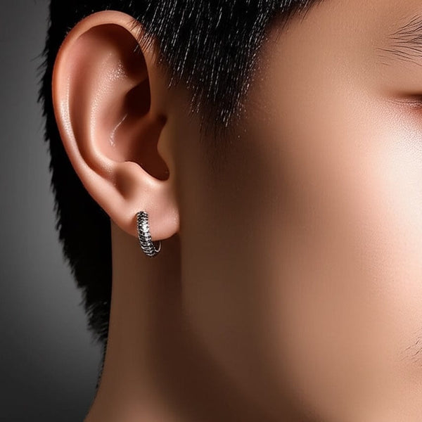 GRIM COIL - Pure Titanium Steel Hoop Earrings for Men & Boys (2pcs)