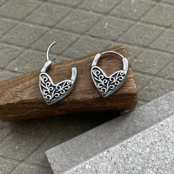 HEART LOCKS - 10mm Pure Titanium Steel Hoop Earrings for Men & Boys (2pcs)