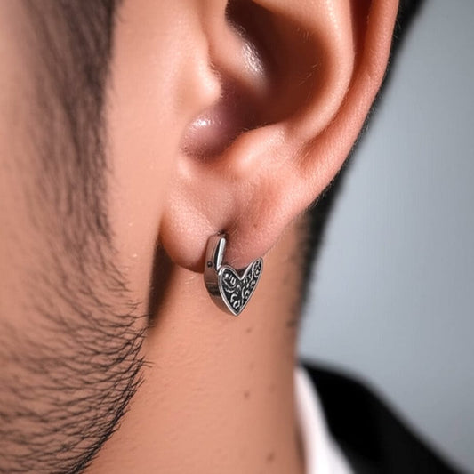 THE MEN THING Earring HEART LOCKS - 10mm Pure Titanium Steel Hoop Earrings for Men & Boys (2pcs)