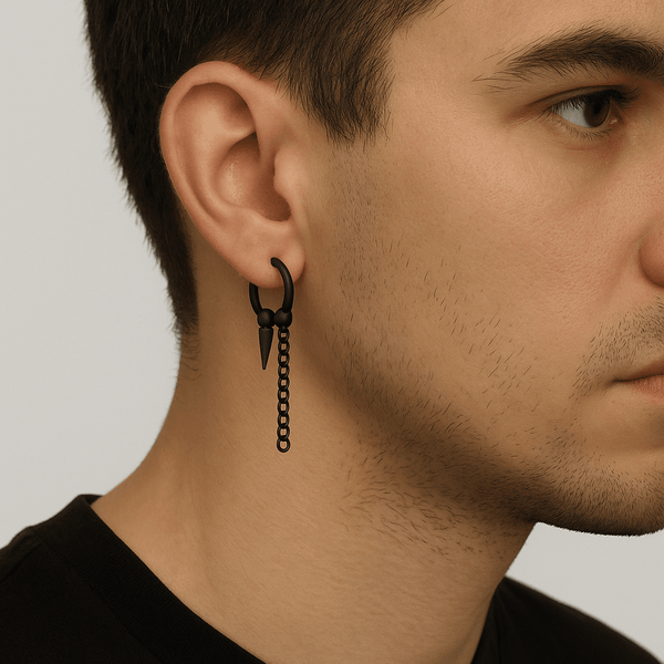 HEX SPIKE BLACK - Pure Titanium Steel Hoop Earrings for Men & Boys (2pcs)