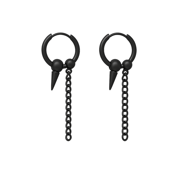 HEX SPIKE BLACK - Pure Titanium Steel Hoop Earrings for Men & Boys (2pcs)