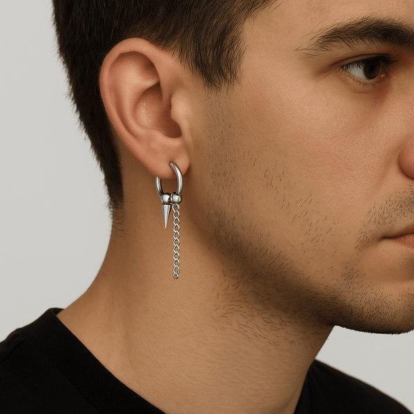 HEX SPIKE SILVER - Pure Titanium Steel Hoop Earrings for Men & Boys (2pcs)