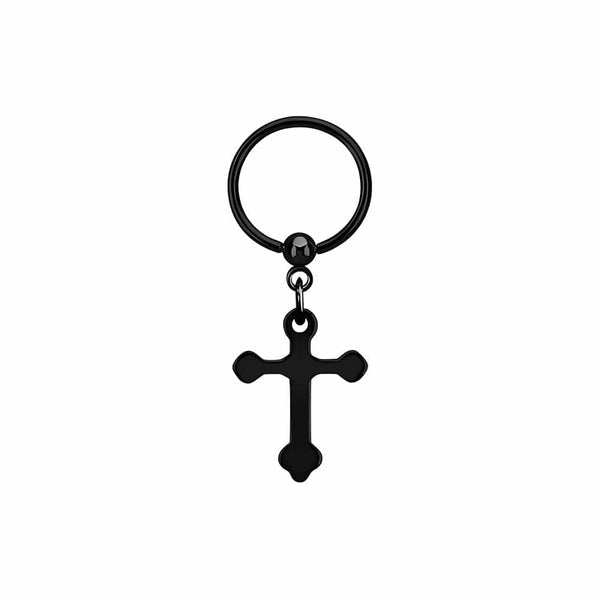 HEXED CRUCIFIX BLACK - Pure Titanium Steel Hoop Earrings for Men & Boys (2pcs)