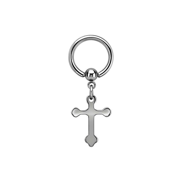 HEXED CRUCIFIX SILVER - Pure Titanium Steel Hoop Earrings for Men & Boys (2pcs)