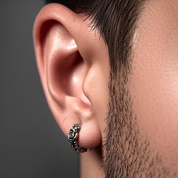 IRONROSE CRESTS - 10mm Pure Titanium Steel Hoop Earrings for Men & Boys (2pcs)