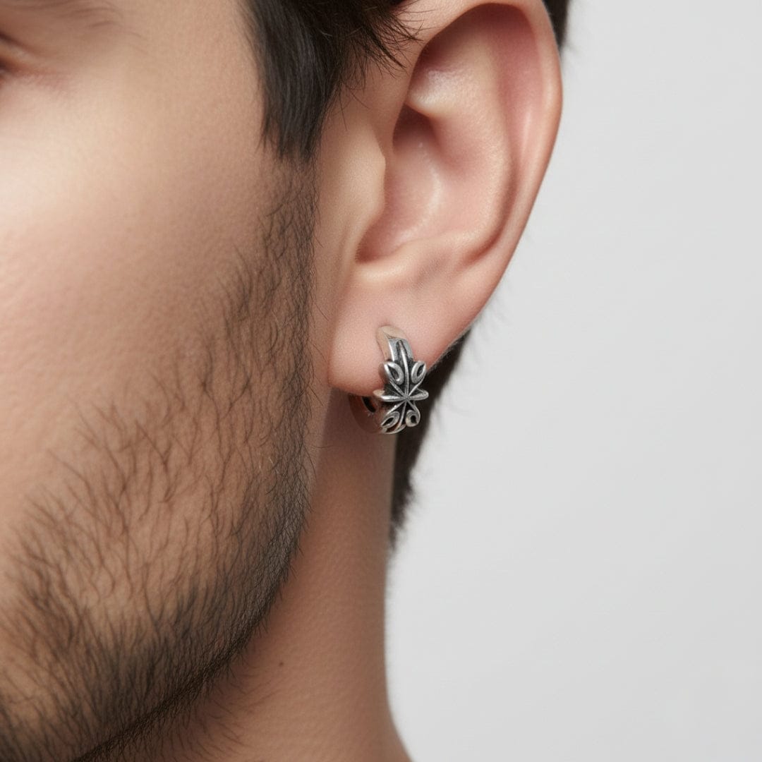 THE MEN THING Earring LOTUS  - Titanium Steel Hoop Earrings for Men & Boys (2pcs)