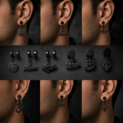 THE MEN THING Earring MAHADEV EARRINGS COLLECTION – Stainless Steel Earrings for Men & Boys (6 Pairs of Earrings)