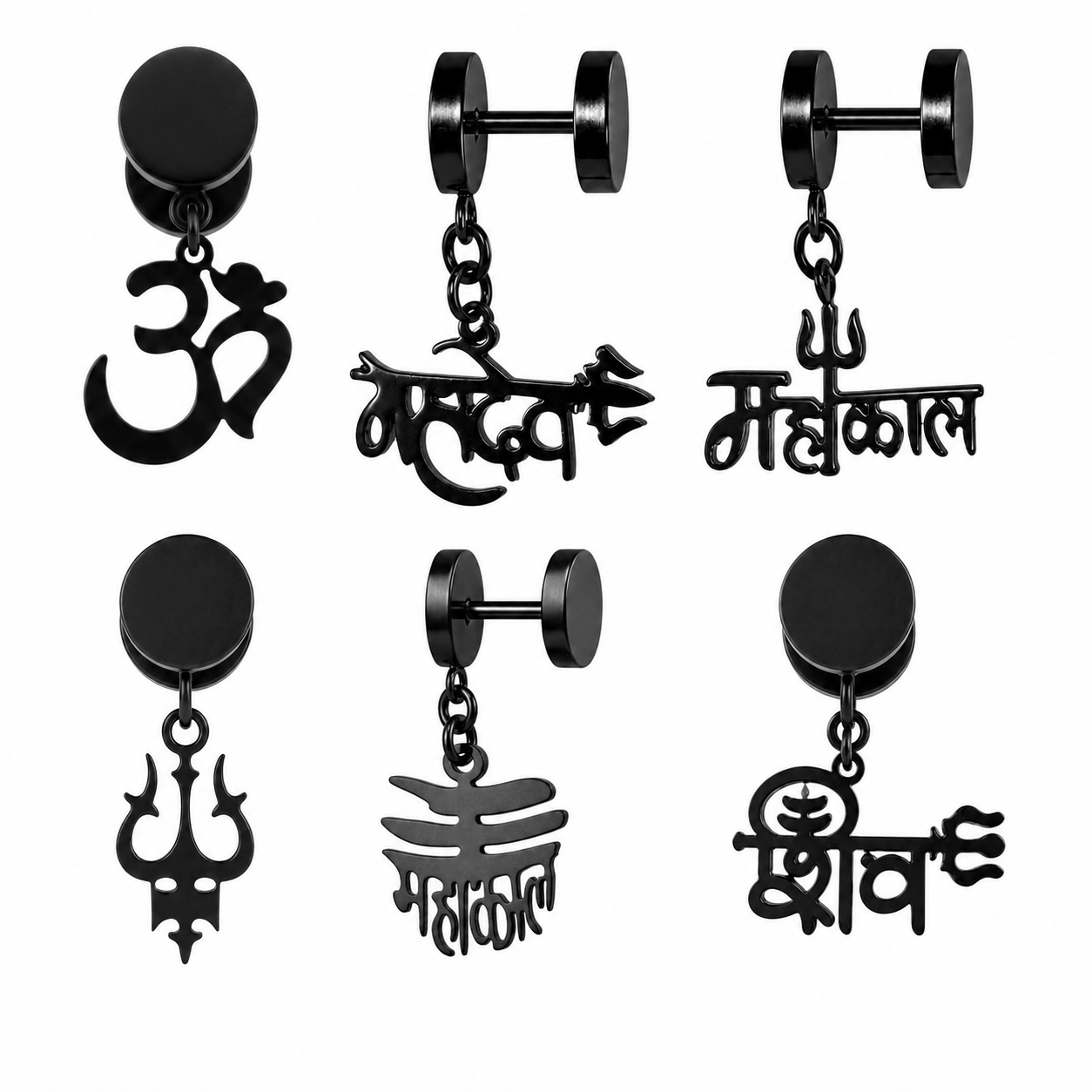 THE MEN THING Earring MAHADEV EARRINGS COLLECTION – Stainless Steel Earrings for Men & Boys (6 Pairs of Earrings)