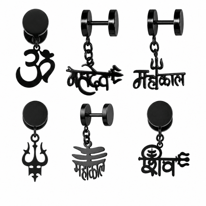 THE MEN THING Earring MAHADEV EARRINGS COLLECTION – Stainless Steel Earrings for Men & Boys (6 Pairs of Earrings)