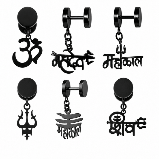 THE MEN THING Earring MAHADEV EARRINGS COLLECTION – Stainless Steel Earrings for Men & Boys (6 Pairs of Earrings)