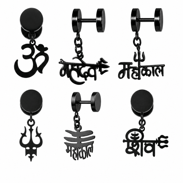 MAHADEV EARRINGS COLLECTION – Stainless Steel Earrings for Men & Boys (6 Pairs of Earrings)