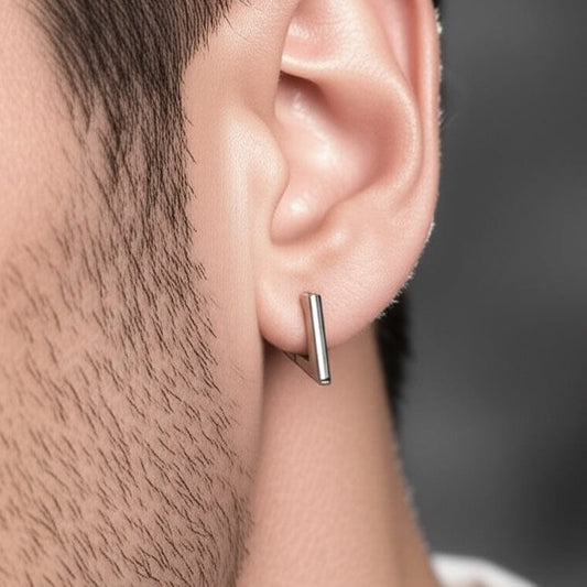 THE MEN THING Earring SILVER ATLAS - Pure Titanium Steel Hoop Earrings for Men & Boys (2pcs)