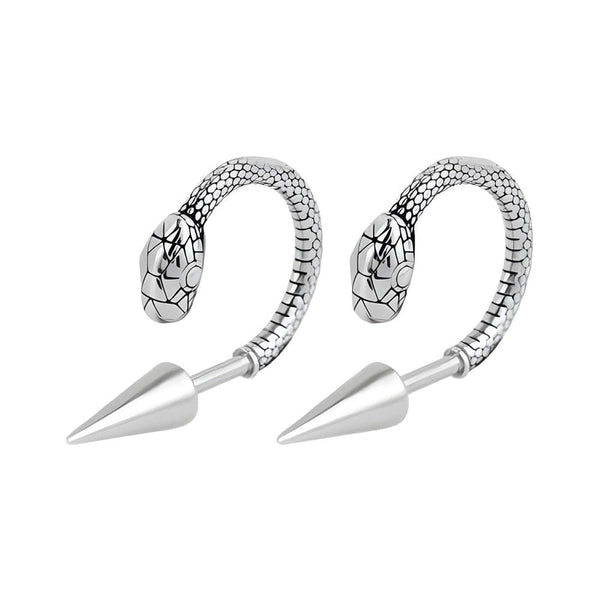 SILVER COBRA SPIRAL - 6mm Pure Titanium Steel Hoop Earrings for Men & Boys (2pcs)
