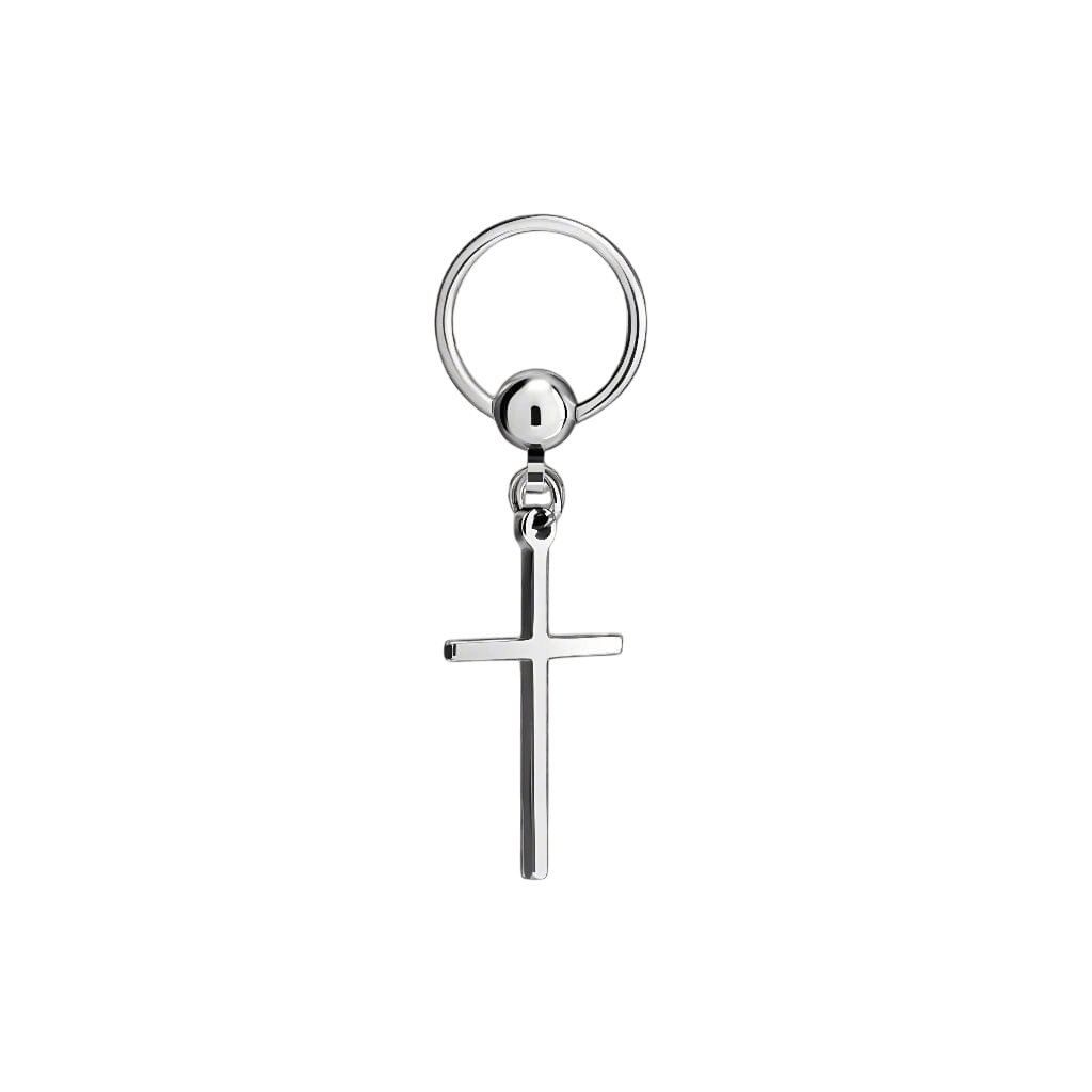 THE MEN THING Earring SILVER CRUX NOIR - Pure Titanium Steel Hoop Earrings for Men & Boys (2pcs)