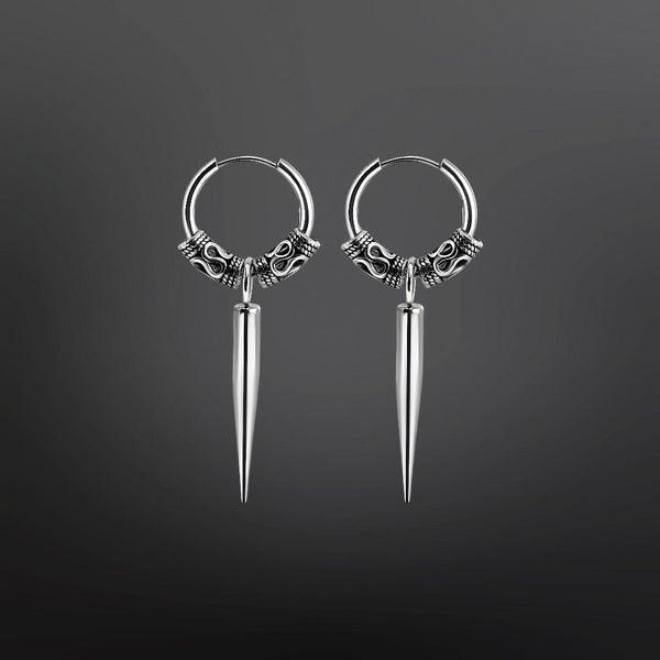 SILVER LOKI’S FANG - 14mm Pure Titanium Steel Hoop Earrings for Men & Boys (2pcs)