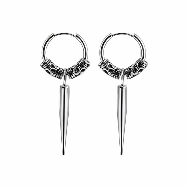 SILVER LOKI’S FANG - 14mm Pure Titanium Steel Hoop Earrings for Men & Boys (2pcs)