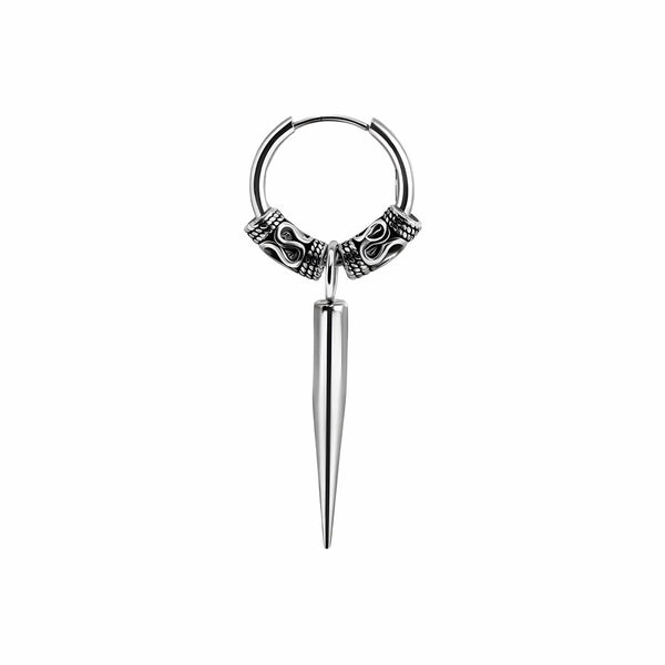 SILVER LOKI’S FANG - 14mm Pure Titanium Steel Hoop Earrings for Men & Boys (2pcs)