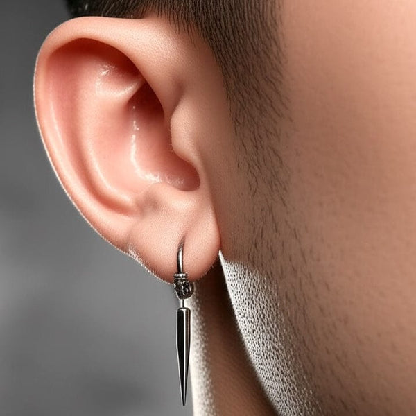 SILVER LOKI’S FANG - 14mm Pure Titanium Steel Hoop Earrings for Men & Boys (2pcs)