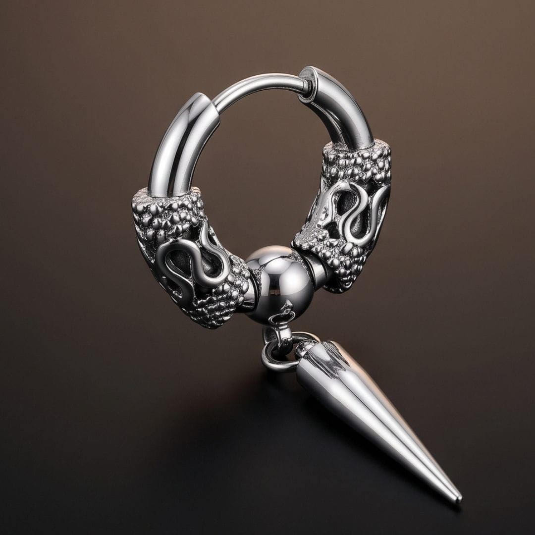 THE MEN THING Earring SILVER LOKI’S FANG - 4mm Pure Titanium Steel Hoop Earrings for Men & Boys (2pcs)