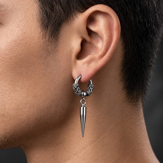THE MEN THING Earring SILVER LOKI’S FANG - 4mm Pure Titanium Steel Hoop Earrings for Men & Boys (2pcs)