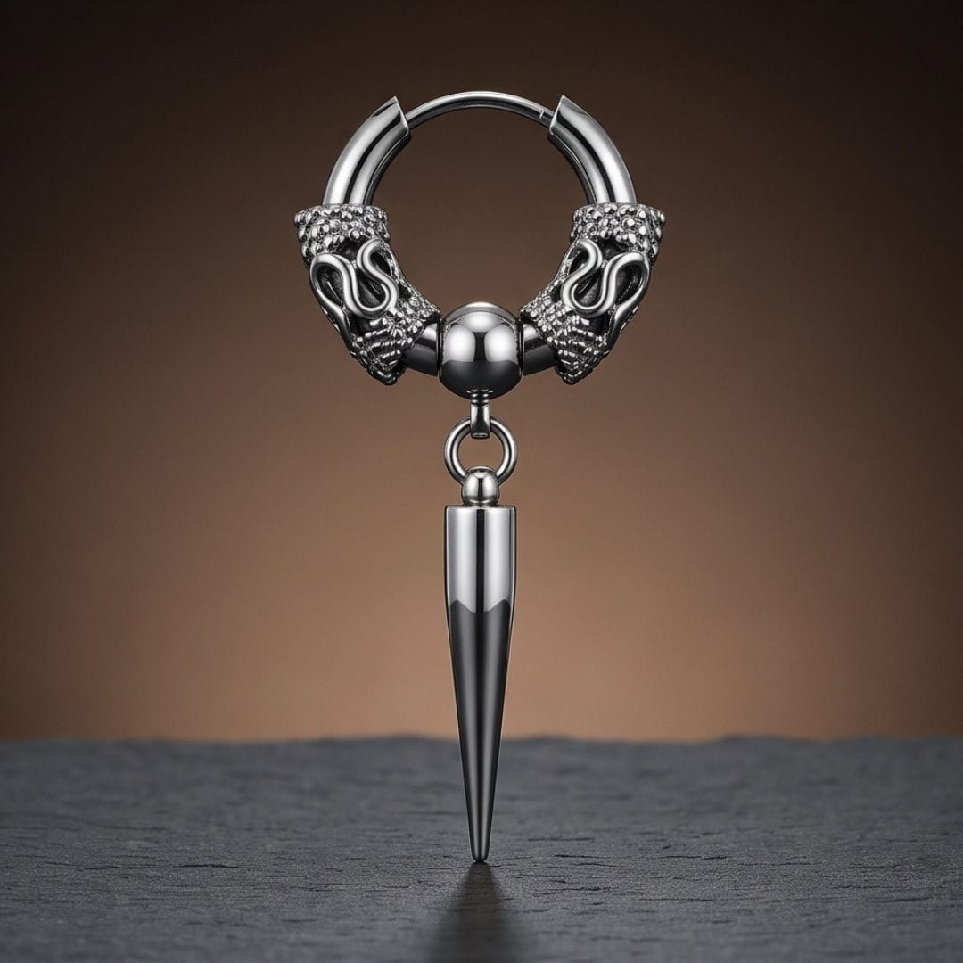 THE MEN THING Earring SILVER LOKI’S FANG - 4mm Pure Titanium Steel Hoop Earrings for Men & Boys (2pcs)