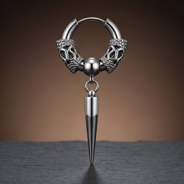 SILVER LOKI’S FANG - 4mm Pure Titanium Steel Hoop Earrings for Men & Boys (2pcs)