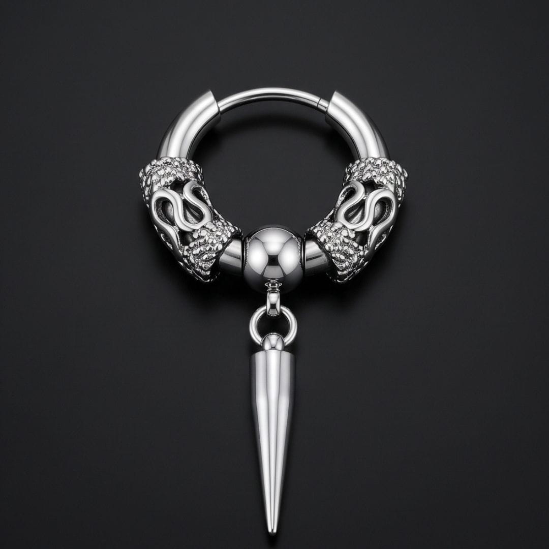 THE MEN THING Earring SILVER LOKI’S FANG - 4mm Pure Titanium Steel Hoop Earrings for Men & Boys (2pcs)