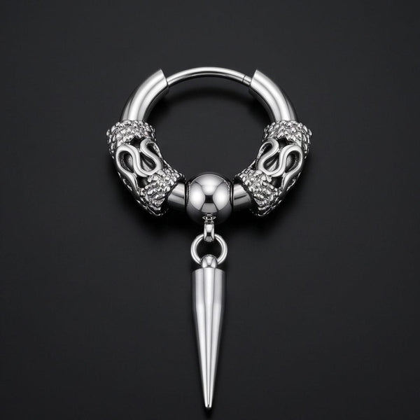 SILVER LOKI’S FANG - 4mm Pure Titanium Steel Hoop Earrings for Men & Boys (2pcs)