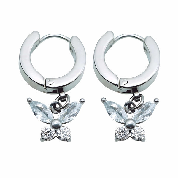 SILVER LUNA PAPILLON - Pure Titanium Steel Hoop Earrings for Men & Boys (2pcs)