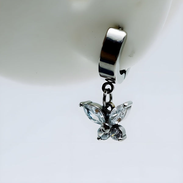 SILVER LUNA PAPILLON - Pure Titanium Steel Hoop Earrings for Men & Boys (2pcs)