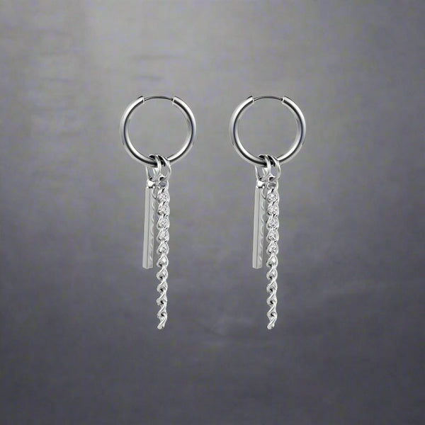 SILVER PRISM DROP - 2.5mm Pure Titanium Steel Hoop Earrings for Men & Boys (2pcs)