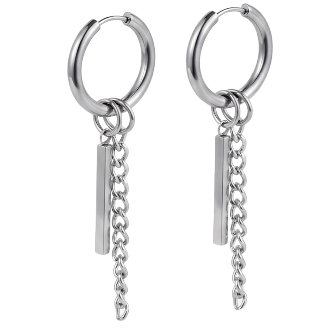 THE MEN THING Earring SILVER PRISM DROP - 2.5mm Pure Titanium Steel Hoop Earrings for Men & Boys (2pcs)