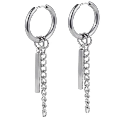 THE MEN THING Earring SILVER PRISM DROP - 2.5mm Pure Titanium Steel Hoop Earrings for Men & Boys (2pcs)