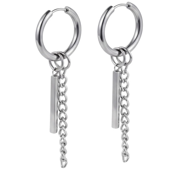 SILVER PRISM DROP - 2.5mm Pure Titanium Steel Hoop Earrings for Men & Boys (2pcs)