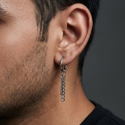 THE MEN THING Earring SILVER PRISM DROP - 2.5mm Pure Titanium Steel Hoop Earrings for Men & Boys (2pcs)