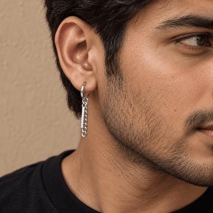 THE MEN THING Earring SILVER PRISM DROP - 2.5mm Pure Titanium Steel Hoop Earrings for Men & Boys (2pcs)