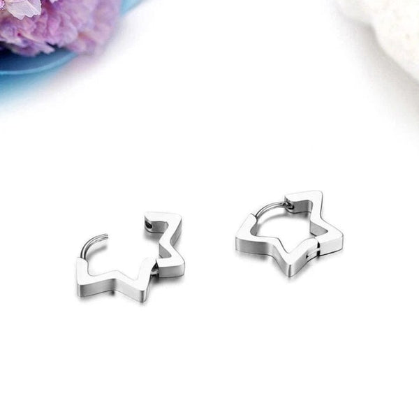 SILVER STARZ - Pure Titanium Steel Hoop Earrings for Men & Boys (2pcs)