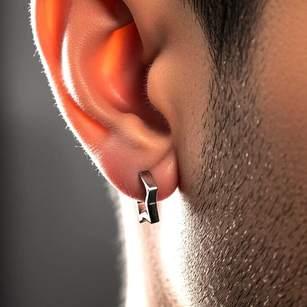 SILVER STARZ - Pure Titanium Steel Hoop Earrings for Men & Boys (2pcs)