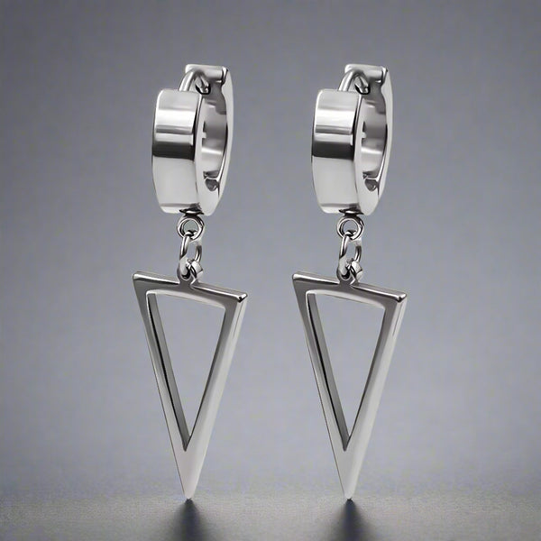 SILVER TRIAD EDGE - 4.9mm Pure Titanium Steel Hoop Earrings for Men & Boys (2pcs)
