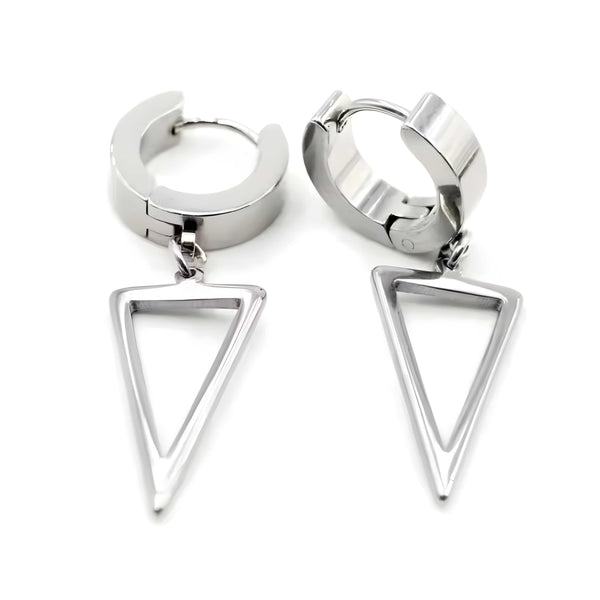 SILVER TRIAD EDGE - 4.9mm Pure Titanium Steel Hoop Earrings for Men & Boys (2pcs)