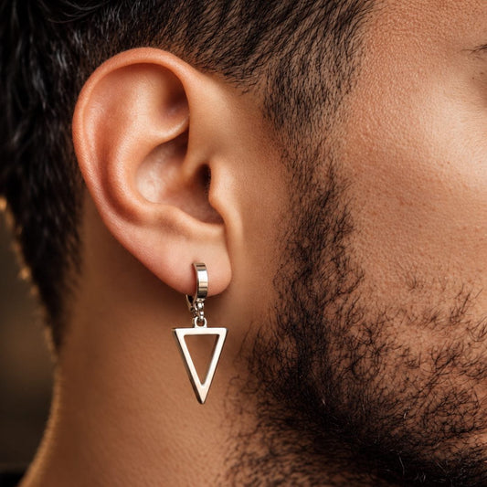 THE MEN THING Earring SILVER TRIAD EDGE - 4.9mm Pure Titanium Steel Hoop Earrings for Men & Boys (2pcs)