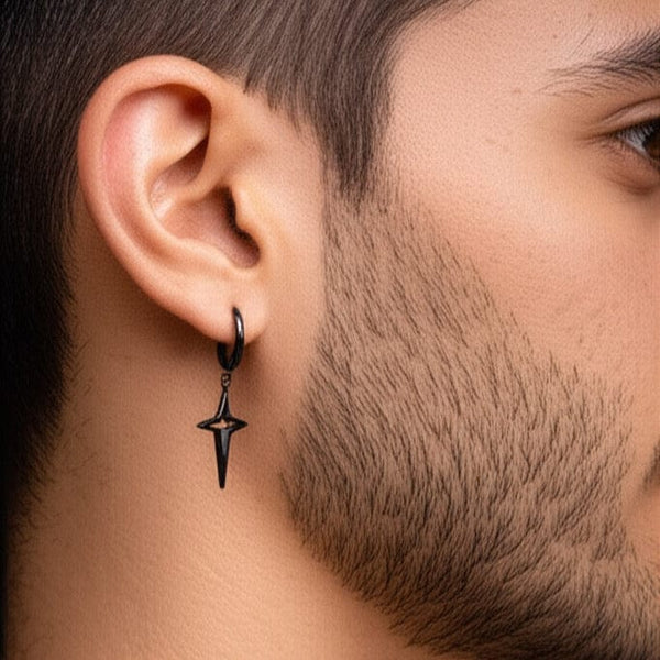 STELLAR NOIR BLACK - Pure Titanium Steel Hoop Earrings for Men & Boys (2pcs)