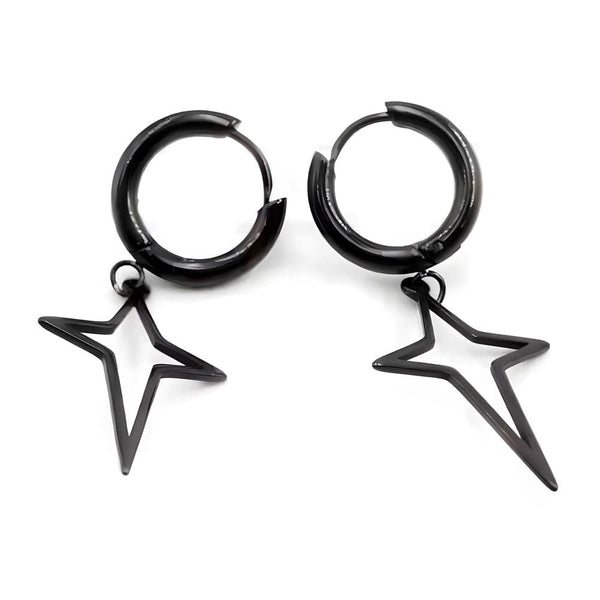 STELLAR NOIR BLACK - Pure Titanium Steel Hoop Earrings for Men & Boys (2pcs)