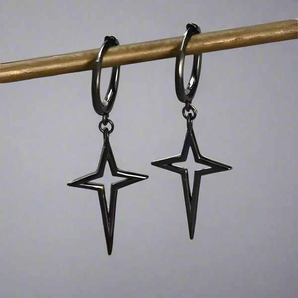 STELLAR NOIR BLACK - Pure Titanium Steel Hoop Earrings for Men & Boys (2pcs)