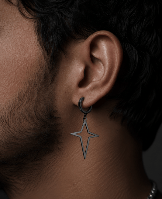 THE MEN THING Earring STELLAR NOIR BLACK - Pure Titanium Steel Hoop Earrings for Men & Boys (2pcs)