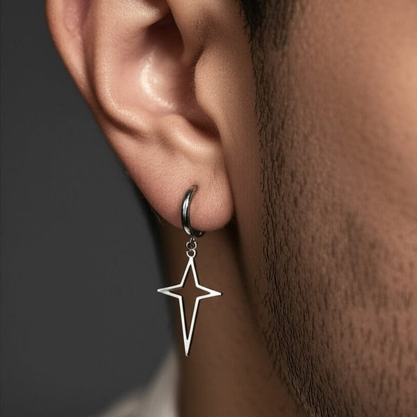 STELLAR NOIR SILVER - Pure Titanium Steel Hoop Earrings for Men & Boys (2pcs)